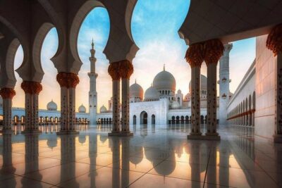 Abu Dhabi Sheikh zayed Mosque with Lunch, Louvre & Qasr Al Watan Palace - Sheikh Zayed Grand Mosque: White Marble, Big Scale, and Sunset Timing