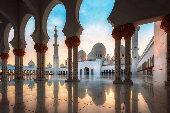 Abu Dhabi Sheikh zayed Mosque with Lunch, Louvre & Qasr Al Watan Palace - Sheikh Zayed Grand Mosque: White Marble, Big Scale, and Sunset Timing